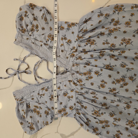 Urban Outfitters Peasant Floral Lace-Trimmed Mini Dress Blue Size Small - Picture 7 of 11